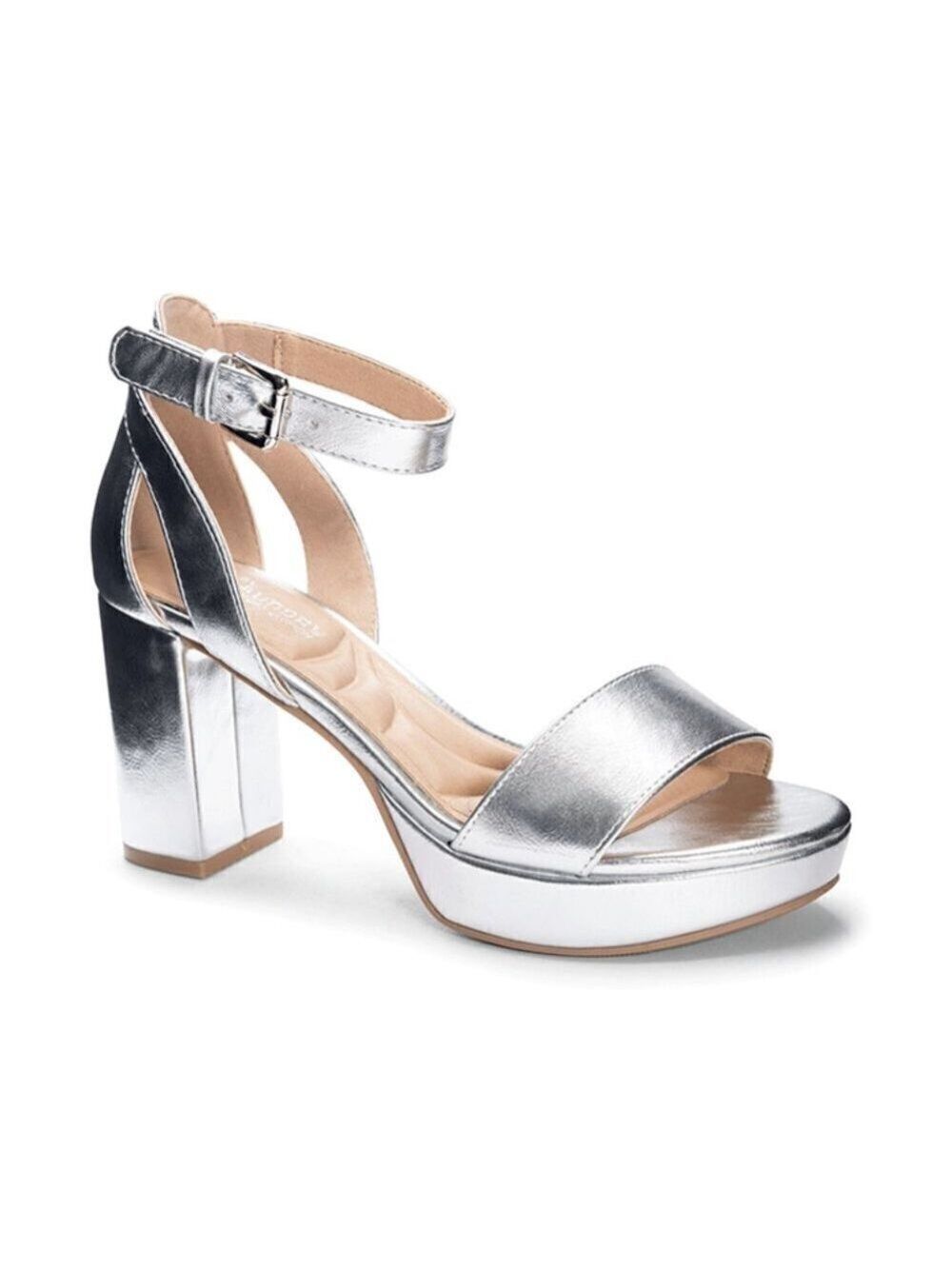 CLby Laundry BNWOT  "Go on 2" silver heels NEW ankle strap